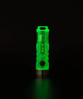 Rechargeable Keychain Flashlight With USB C Fast Charge, 420 Lumens EDC Light, glowing fluorescent red and white sidelight