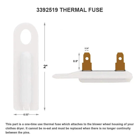 3392519 thermal fuse for All In One Dryer Heating Element Kit With Thermostat Cutoff And Thermal Fuse Replacement