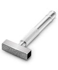 Grinding wheel dresser for bench grinder wheels, knurled silver handle with rectangular abrasive head (angled view).