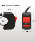 Universal 12V DC Motorcycle Handlebar Push Button On Off Switch With 18 Inch Wire 10A Fits Seven Eighths Inch Handlebars