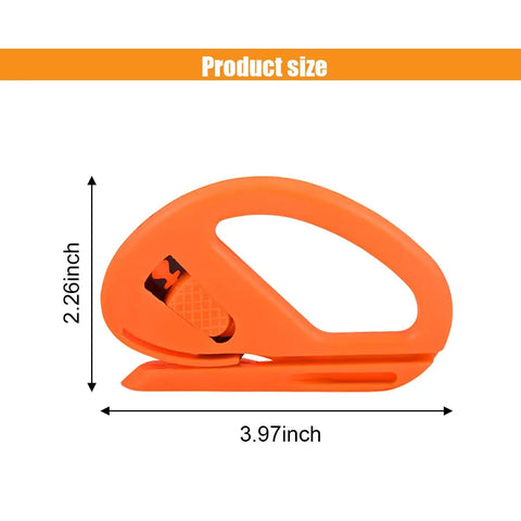 Side view of the Multi Tool Wrapping Paper Cutter And Vinyl Film Cutter with dimensions 3.97 x 2.26 inches in bright orange.