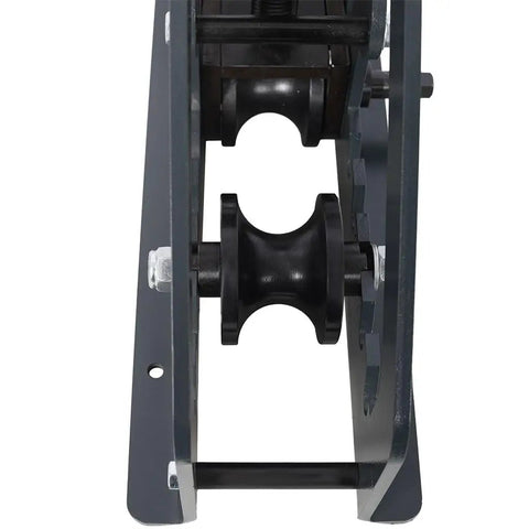 Close-up of Heavy Duty Manual Tube Roller Bender showing black rollers and steel structure, ideal for precision bending tasks.
