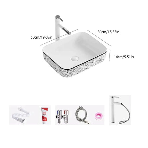 USZWBY Vessel Sinks Nordic Household Wash Basin Modern Above Counter Single Art Ceramic Bathroom Bowl Sink dimensions shown