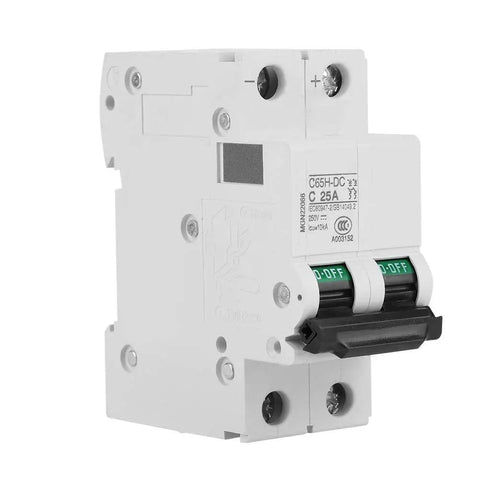 Side view of 2P Low Voltage DC Miniature Circuit Breaker For Solar Panel Grid Systems 25A, fast trip protection.