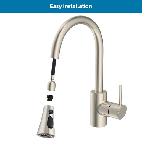 Brushed Nickel 3 Function Pull Down Faucet Spray Head Replacement Kit With 15 Adapters For Most Major Brands, easy installation
