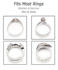 Clear Silicone Ring Size Adjuster Guard For Loose Rings Fits Most Rings For Women And Men Four Adjustable Loop Sizes No Adhesive Needed Easy Resizing With More Loops For A Tighter Fit shown on different ring types