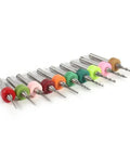 Pro Grade Tungsten Carbide PCB Micro Drill Bits Kit With Ten Piece Set arranged in a row for precise circuit board drilling