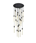 Super Sleek Modern Crystal Pendant Ceiling Light With Twenty Five Bulbs Polished Black Metal Trim Clean Design For Living Rooms And Dining Tables Hella Bright Contemporary Illumination Total Flex For Your Home, 25 bulbs hanging design.