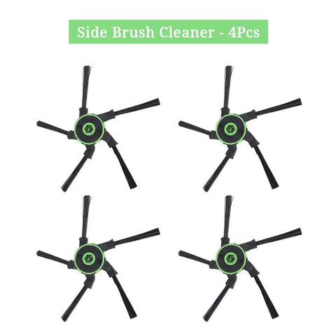 Four black and green side brushes part of the All In One Replacement Parts Kit For Roomba S9 Series Vacuum Cleaner, Easy To Install.