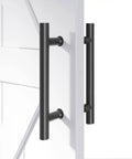 12 Inch Push Pull Door Handle, Double Sided H Shape Sliding Door Handle In Matte Black Stainless Steel on glass door