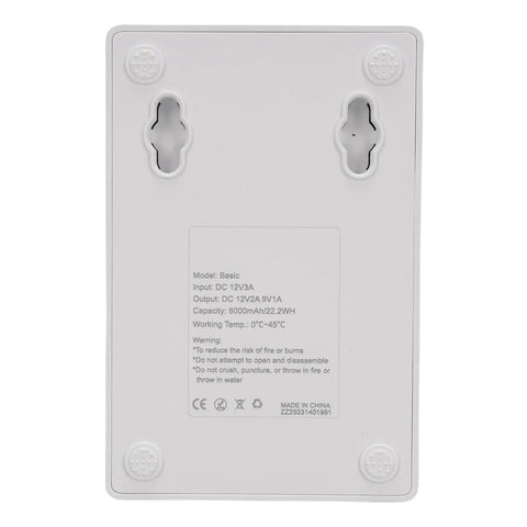 Straight Up Solid Portable Mini Ups With Dual Dc Ports Keeps Your Routers And Modems Alive During Blackouts While Delivering Seamless Five Hour Battery Backup backside showing inputs, outputs, and specifications