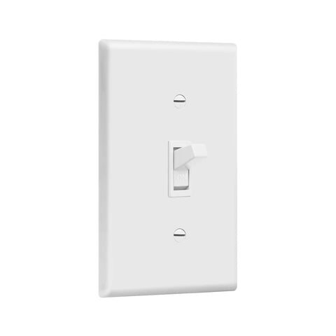 Toggle Light Switch Bundle, Single Pole 15 Amp 120-277 Volt, Grounding Screw, Residential Grade, UL Listed, White, 10 Pack, front view