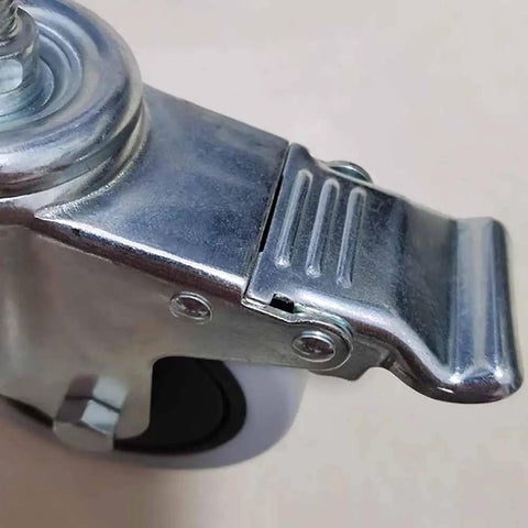 Close-up of heavy duty galvanized steel frame of Set Of Four 4 Inch Polyurethane Caster Wheels With M14 Thread Stems.