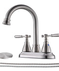 Brushed Nickel Two Handle Centerset Bathroom Faucet For 4 Inch Sinks Vintage Lavatory Vanity Style With 360 Degree Swivel Spout