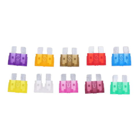 Colorful assortment of fuses from 8 Current Specifications Zinc Alloy Plug In Automotive Connector Kit For Cars Trucks Marine RVs Motorcycles SUVs ATVs And UTVs Must Have Durable Insulated Easy Install All In One Car Accessory.