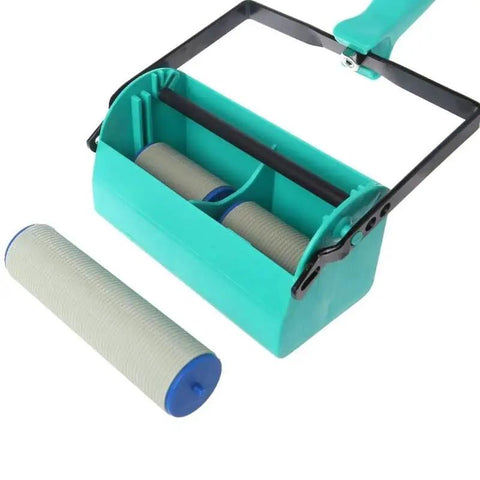 Sturdy Wall Decorative Paint Roller With Easy Slide Grip Handle For Quick Home Makeovers And Blazing Fast Coverage showing a plastic roller tray with two sponge rollers.