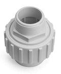 Two Piece Universal One And A Half Inch PVC Slip Union Socket Joint Adapter Fitting Quick Connector Replacement For Pool Or Spa Pump Male To Slip End Plug And Play Install, white plastic joint adapter with threaded end.