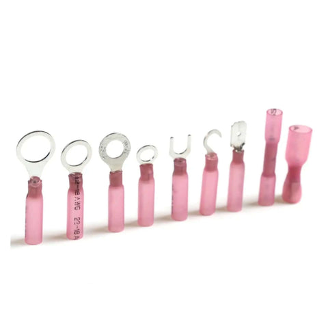 Premium 270 Set Heat Shrinkable Wire Connectors With Insulated Spade Ring Fork And Butt Terminals For All Your Electrical Wiring Repairs Covers 0.4 To 6.0mm2 Range Perfect For Car And Home Projects That Need A Tight Secure Fit Without Any Frustration, pink insulated ring and spade terminals