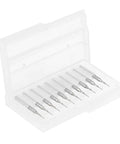 Set of 10 carbide end mills in a clear plastic storage case; 0.6mm diameter with a 1/8" shank for PCB engraving