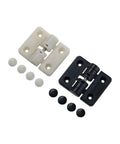 Resin positioning torque hinge set with two hinges (white and black) and 5 white caps and 5 black caps.