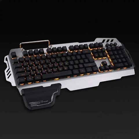 Straight Up Solid Wired Keyboard And Mouse Combo Featuring Backlit Retro Keycaps And Hella Responsive Floating Switches, top view of wired keyboard with backlit keys.