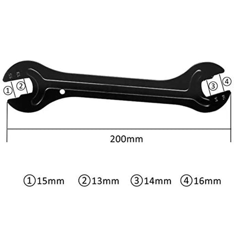 2 Piece Bike Hub Cone Wrench Set For Wheels And Pedals, Four Sizes 13 14 15 16 Millimeters, Double Sided, 200mm steel tool