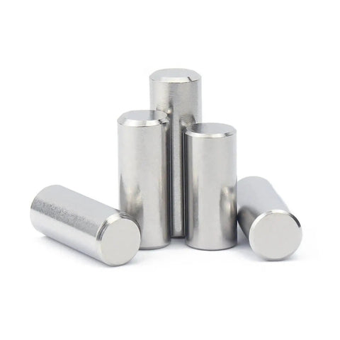 304 Stainless Steel Locating Dowel Pins A2-70 Grade Precision Fit For Industrial Gear Repair Smooth Ends And Chamfered Tips Easy Install M1 To M5 Sizes, five pins stacked.