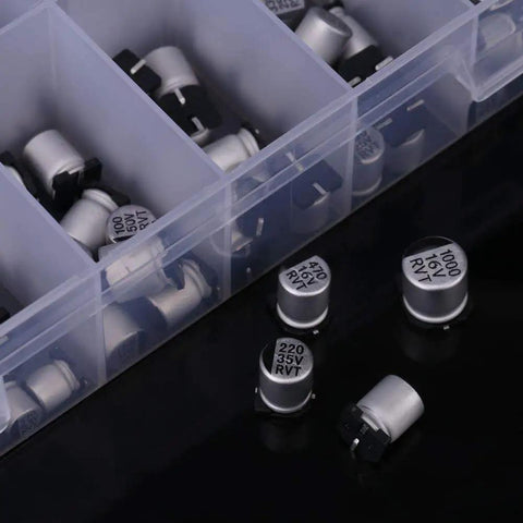 Complete Electrolytic Capacitors Assortment Kit with 400 Pieces from 1uF to 1000uF, various caps in storage box