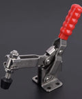 Straight Up Pro Grade Welding Clamp And Positioning Jig Made From 304 Stainless Steel with red handle for metal projects.