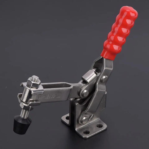 Straight Up Pro Grade Welding Clamp And Positioning Jig Made From 304 Stainless Steel with red handle for metal projects.
