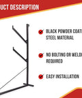 Heavy Beefy 2 Pack Container Pipe Racks With Integrated Workbench Surface showing black powder coated steel and easy installation info.