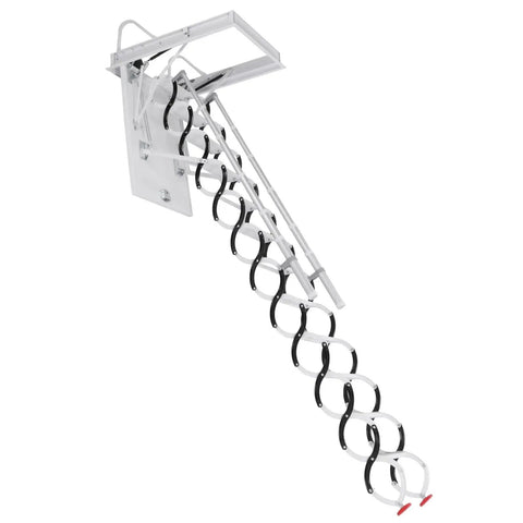Heavy Duty Electric Telescoping Attic Ladder Pull Down From Ceiling With Remote Control, carbon steel frame with smooth glide safety handrails.