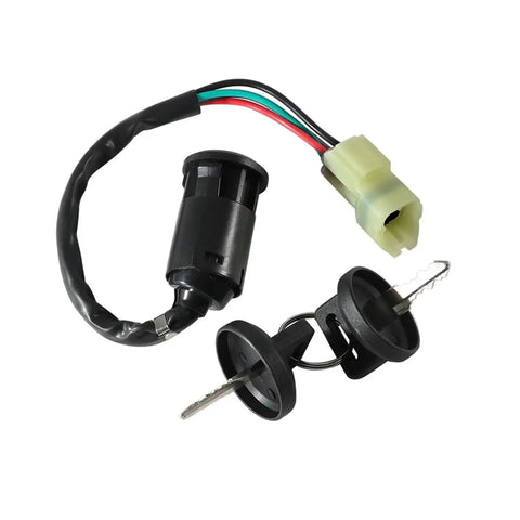 Heavy Duty Ignition Switch Lock Kit With Keys For KXR 250 Maxxer Euro 2 ATVs, black wired plug and key set