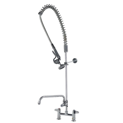 Heavy Duty 7 Inch Deck Mount Commercial Faucet With Sprayer And Pull Down Hose Single Pedestal Restaurant Pre Rinse Faucet Pro Grade Kitchen Faucet With Flexible Hose And 360 Degree Pull Out Spray Head Dishwasher Compatible shown