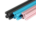 Radical 2020 Aluminum Extrusion Frame Kit For 3D Printers Built Damn Tough in black, blue, and pink colors, showcasing aluminum profiles.