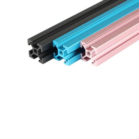 Radical 2020 Aluminum Extrusion Frame Kit For 3D Printers Built Damn Tough in black, blue, and pink colors, showcasing aluminum profiles.