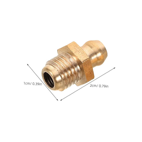 Close-up of a copper fitting from the 9 Piece Copper Grease Fitting Kit For Cars And Trailers, showing size dimensions.
