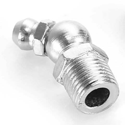 Close-up of a single 45Pcs M6 M8 M10 Zerk Grease Nipple Fitting from the kit, showing metal brass iron construction for lubrication.