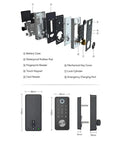 Slick Fingerprint Smart Deadbolt For Front Door Keyless Entry Keypad With Voice Remote Control Auto Lock No Sweat family access layout and components.