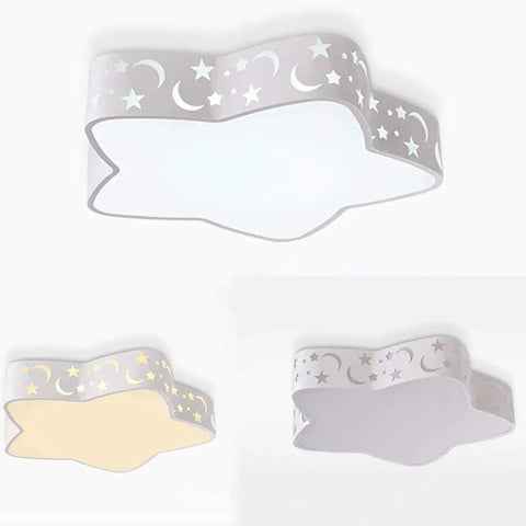 Star Shape Kids Room LED Flush Mount Ceiling Light Fixture, Modern Close To Ceiling Chandelier For Boys And Girls, White Light