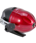 Closed Face Spin Cast Fishing Reel With 2.6 To 1 Gear Ratio And Pre Spooled Line for Freshwater and Saltwater use, red color, side view