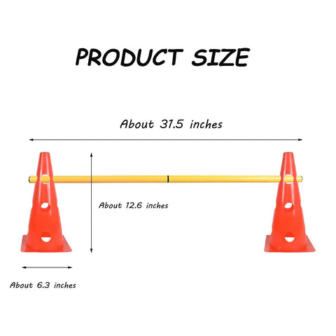 Dog Agility Hurdle Training Set With Adjustable Cones And Jumps, Backyard Obstacle Course Kit measured at 31.5 inches, orange frame