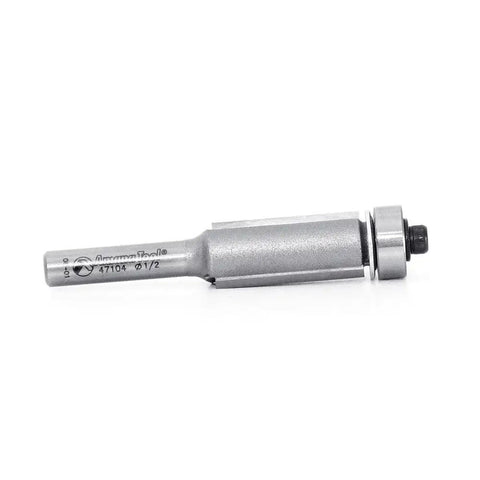 Flush Trim Router Bit One Half Inch Diameter, One Inch Cutting Height, One Quarter Inch Shank, Two Flute Carbide Tipped For Laminate Work