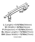 Diagram of Kane Black Bronze Cabinet Pull Transitional Style Drawer Handle for Cabinets and Furniture with measurements.