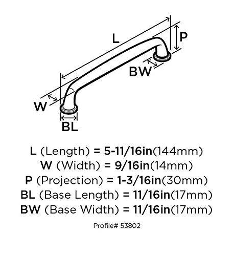 Diagram of Kane Black Bronze Cabinet Pull Transitional Style Drawer Handle for Cabinets and Furniture with measurements.