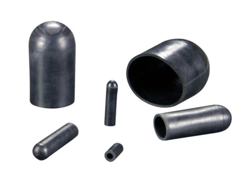 Top Shelf EPDM Rubber Masking Caps For Threaded Studs And Open Holes, 0.125 Inch Inner Diameter By 0.500 Inch Depth, Bulletproof Chemical Resistance And No Fuss Cleanup, Black 1000 Piece Bulk Lot displayed in various shapes.
