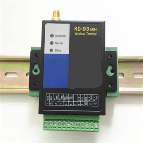 KD-93 Mini Wireless Terminal mounted on a C45 DIN Rail PCB Mounting Adapter Carrier Clip for 35mm Rails
