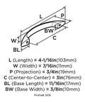 Diagram of the Polished Chrome Cabinet Pull 3 Inch Center To Center Contemporary Drawer Handle with dimensions and measurements.
