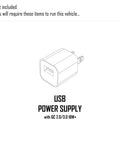 Illustration of USB power supply required for 1/18 Scale Granite GROM Mega 380 Brushed 4x4 Monster Truck RTR Ready To Run