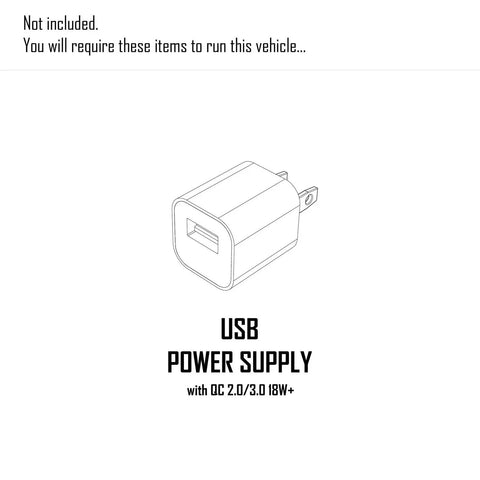 Illustration of USB power supply required for 1/18 Scale Granite GROM Mega 380 Brushed 4x4 Monster Truck RTR Ready To Run